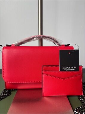 Simply Vera Vera Wang Red Chain Crossbody Bag with Card Holder